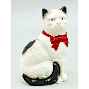 John Wright Cat With A Bow Seated Still Bank Original Paint with Screw Vintage
